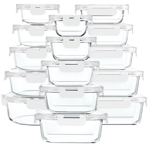 30 Pieces Glass Food Storage Containers with Upgraded Snap Locking Lids,Glass Meal Prep Containers Set - Airtight Lunch Containers, Microwave, Oven, Freezer and Dishwasher Friendly (White)