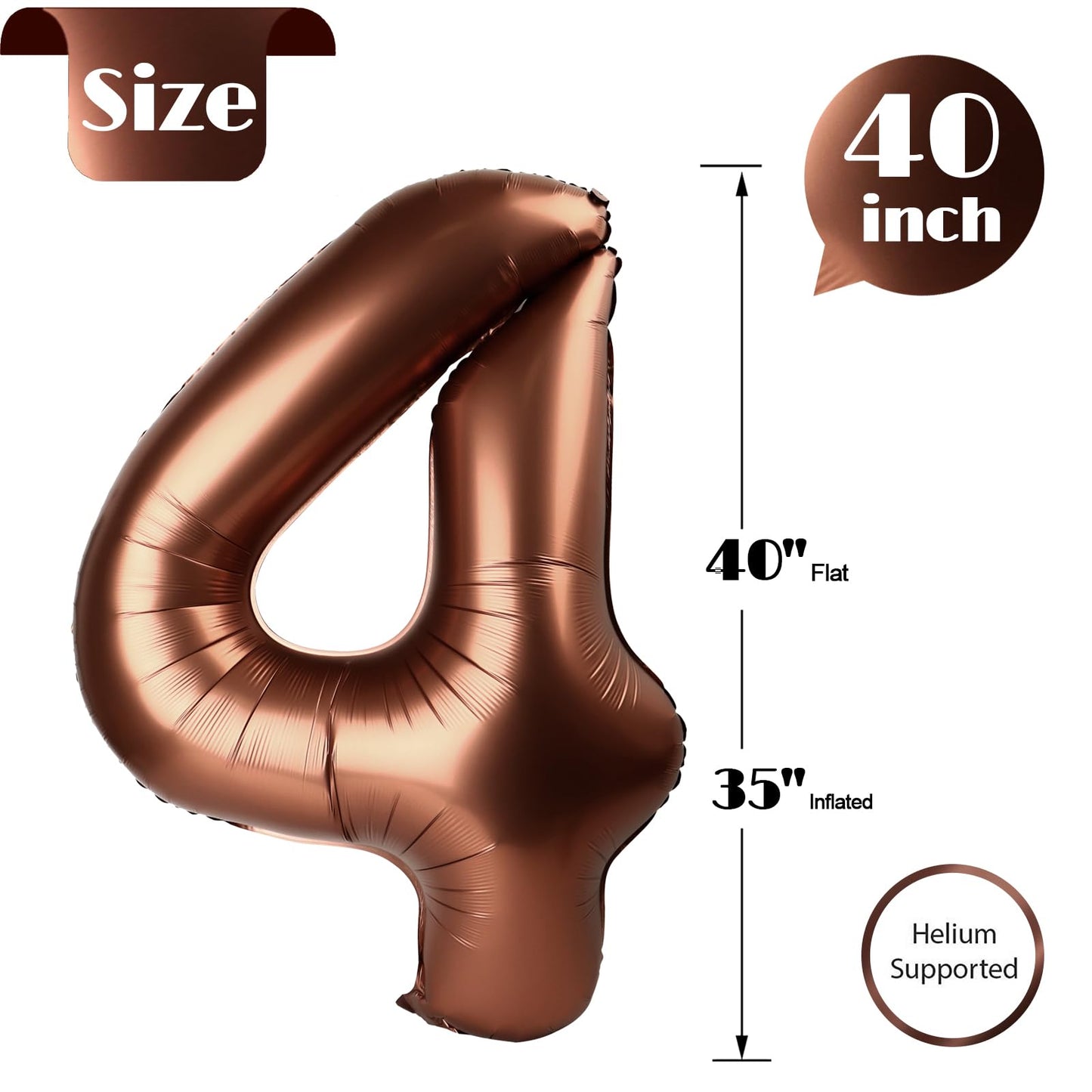Dark Brown 4 Balloon, Coffee Brown Number Balloons 40 Inch, 4th Chocolate Party Decorations, Four Large Numbers for Party Decor, Number 4 Balloon