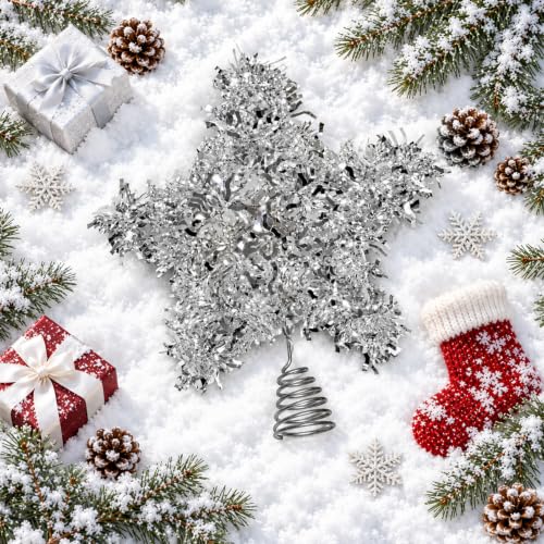 Silver 6-Inch Christmas Tree Star Topper, Mini Tree Holiday Decor