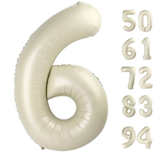 Cream 6 Balloon, Number Balloons 40 Inch, 6th Balloons for Birthday Decorations, Cream White Party Supplies 6 Birthday Balloon, Number 6 Balloon