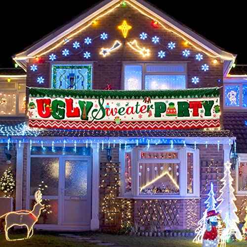 Ugly Sweater Party Decorations-Ugly Christmas Sweater Yard Sign Banner,Large Ugly Sweater Background Banner for Winter 2022 Xmas Supplies