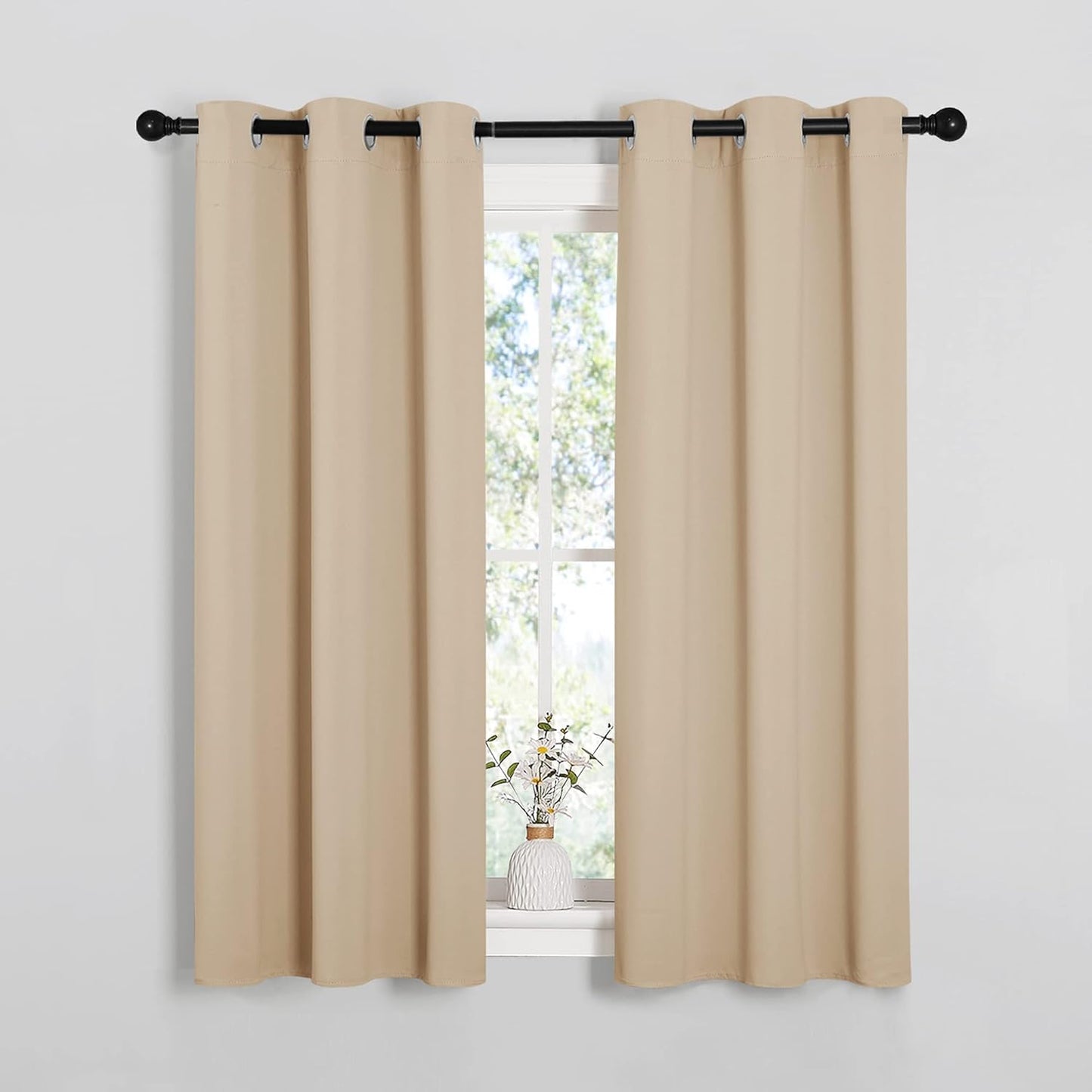 NICETOWN Room Darkening Curtains - Thermal Insulated Grommet Draperies for Bedroom | Biscotti Beige, 2 Panels (W34 x L54)