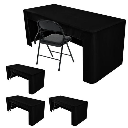 HolidayIdeas 4-Pack Open Back Table Cloths for 6 Foot Tables, Water Repellent Fitted Black Table Covers, 3-Sided Oxford Polyester Tablecloth for Vendor Booth, Craft Fairs, Registration Desk