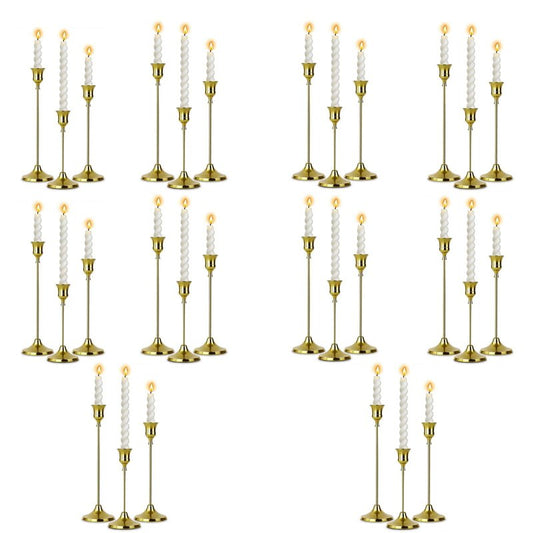 10 Sets Candle Holder Brass Metal Candlestick Holders - HearthLume Vintage Modern Metal Taper Candle Holders, Decorative Centerpiece for Table Mantel, Wedding Kitchen Home Decor, Wedding Gift,30Pcs
