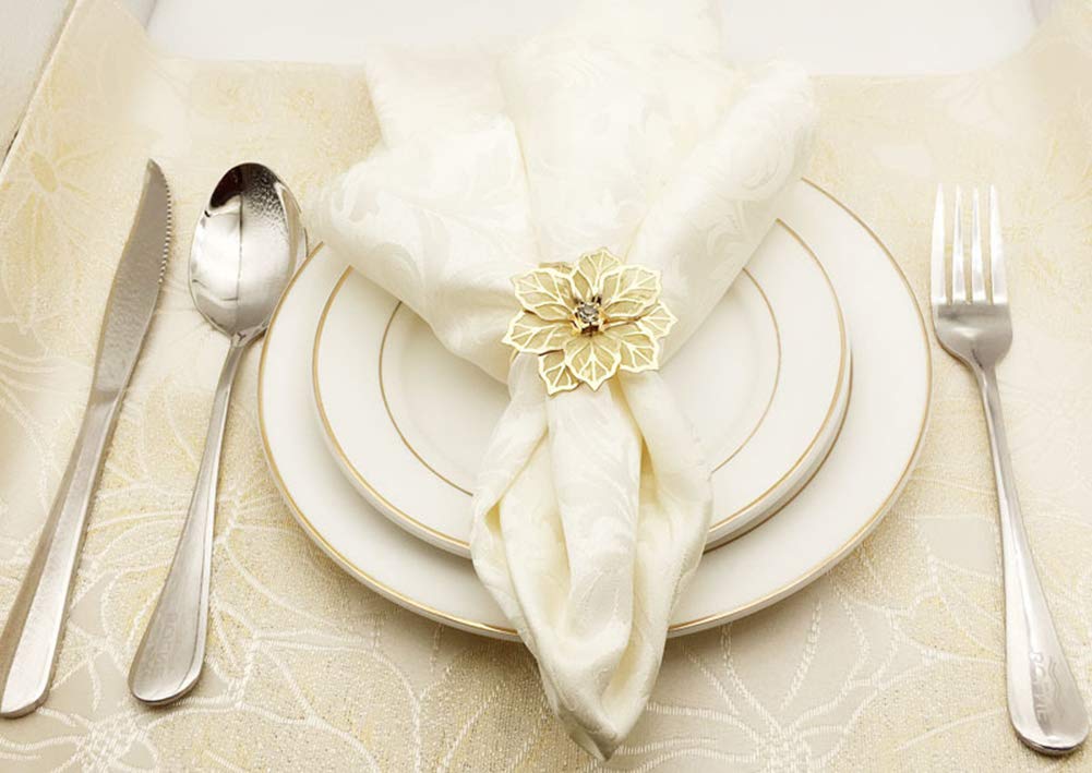 NAGU Flower Napkin Rings Set of 6, Hollow Out Floral Napkin Holder Adornment Exquisite Household Napkins Rings Set Rhinestone Napkin Rings for Wedding Banquet Christmas Table Setting (Gold)