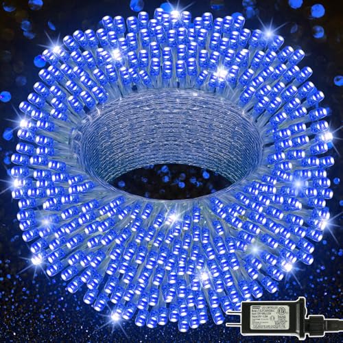 Blue 98.5ft Outdoor Indoor LED String Lights with 8 Modes & Waterproof for Holiday & Party