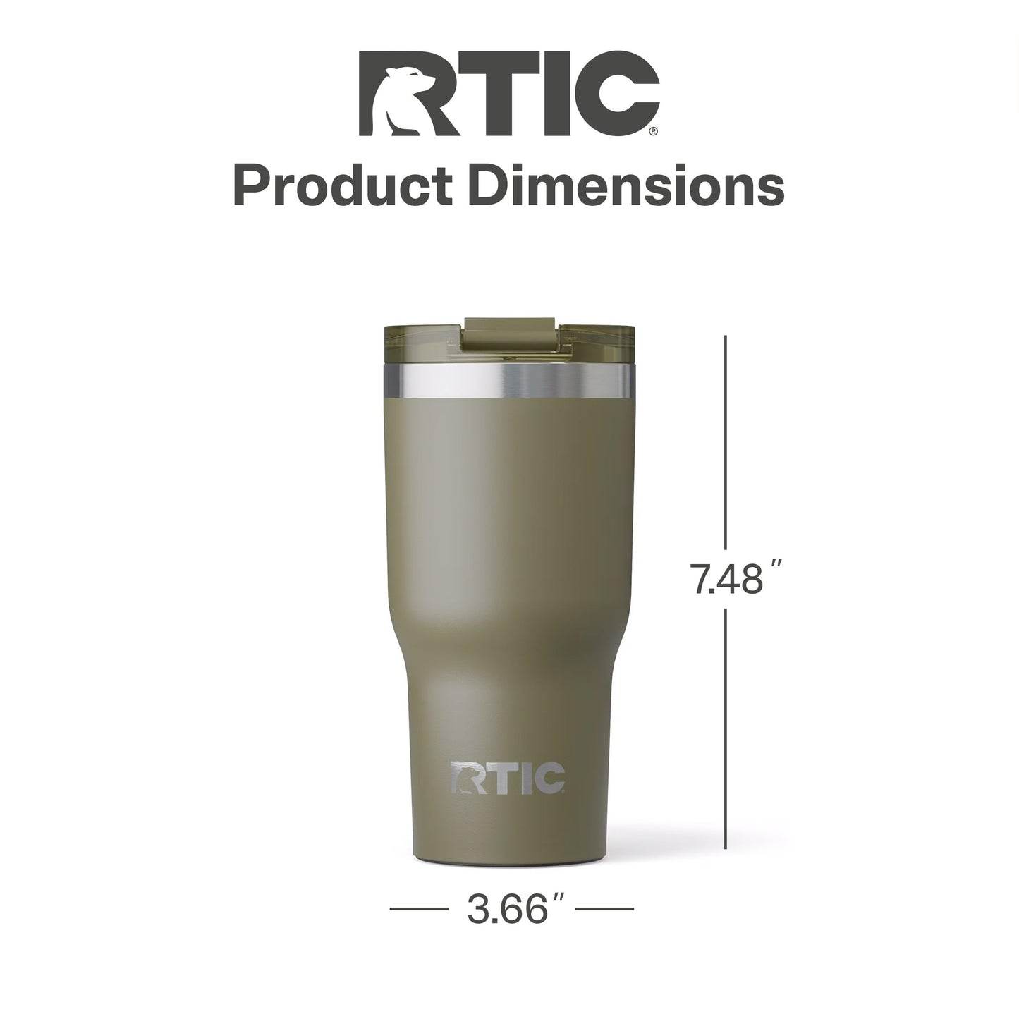 RTIC 20oz Essential Tumbler with Lid, Ceramic Lined, Insulated, Stainless Steel, Metal, Double Wall Vacuum-Insulation, Travel Cup for Iced Coffee, Tea, Hot and Cold Drink, Olive