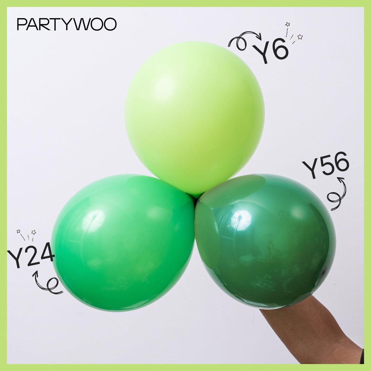 PartyWoo Green Balloon Garland, 100 pcs Shades of Green Balloons Different Sizes Pack of 36 Inch 18 Inch 12 Inch 10 Inch 5 Inch for Balloon Garland Arch as Party Decorations, Birthday Decorations