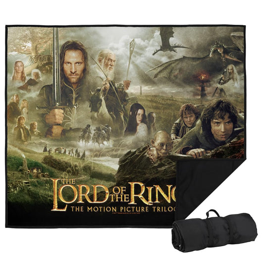 LOGOVISION Lord of The Rings Picnic Outdoor Blanket, 50"x60" Trilogy Poster, Foldable Blanket for Picnic, Beach, Camping, Park, Tailgate
