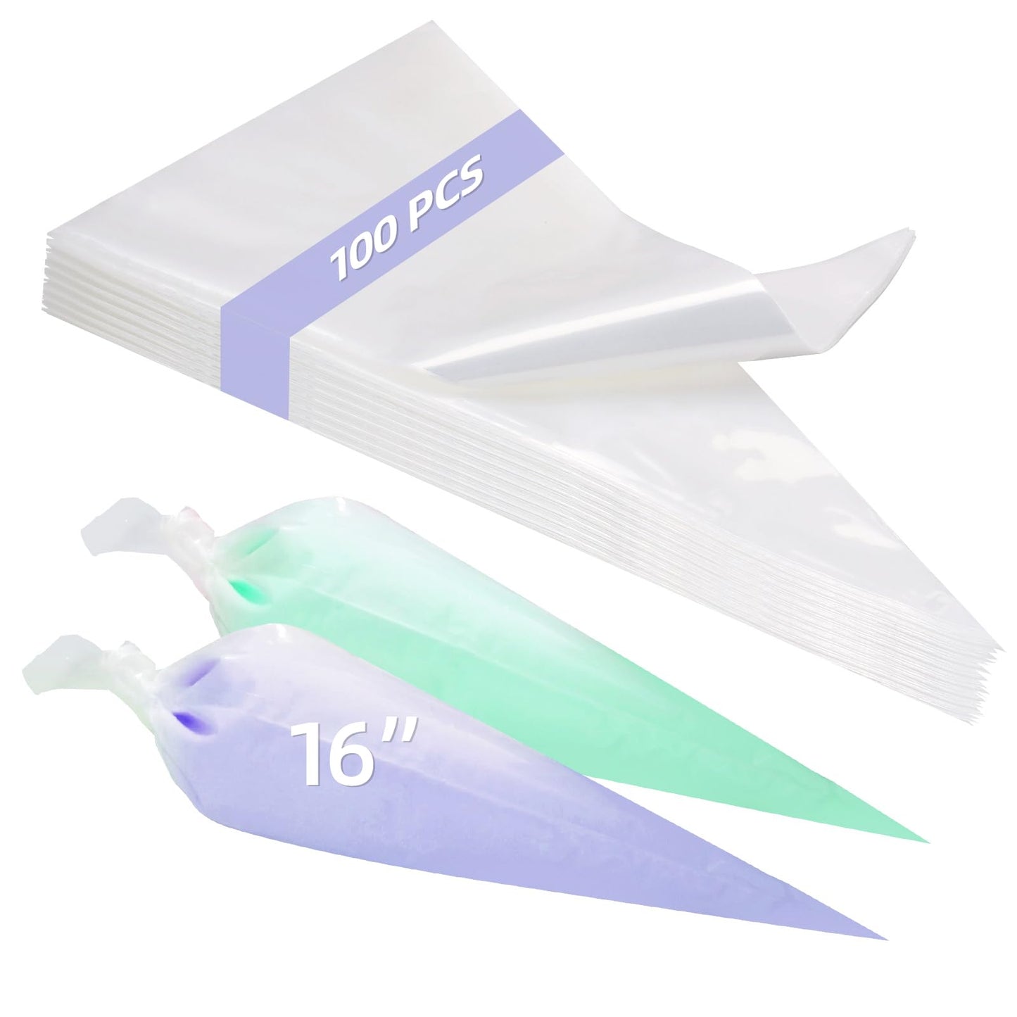 16-Inch Piping Bags Disposable 100 PCS- Extra Thick Pastry Bags Tipless Icing Bag for Decorating Cake, Cupcakes, Cookies