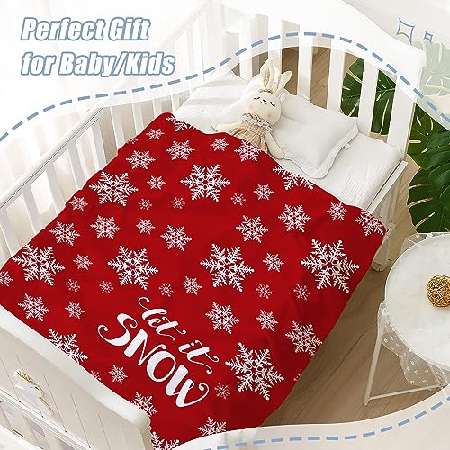 Neatee Living Christmas Baby Throw Blanket Small Red Christmas Snowflake Blanket Xmas Winter Holiday Blanket Toddler Swaddle Lap Soft Let It Snow Fuzzy Plush Fleece Blankets and Throws 30x40