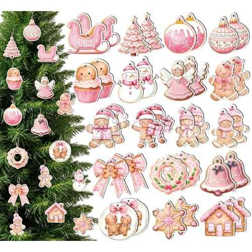 36pcs Gingerbread Ornaments Pink Gingerbread Man Tree Decorations Double Sided Design Christmas Tree Hanging Ornaments for Xmas Holiday Indoor Outdoor Decorations