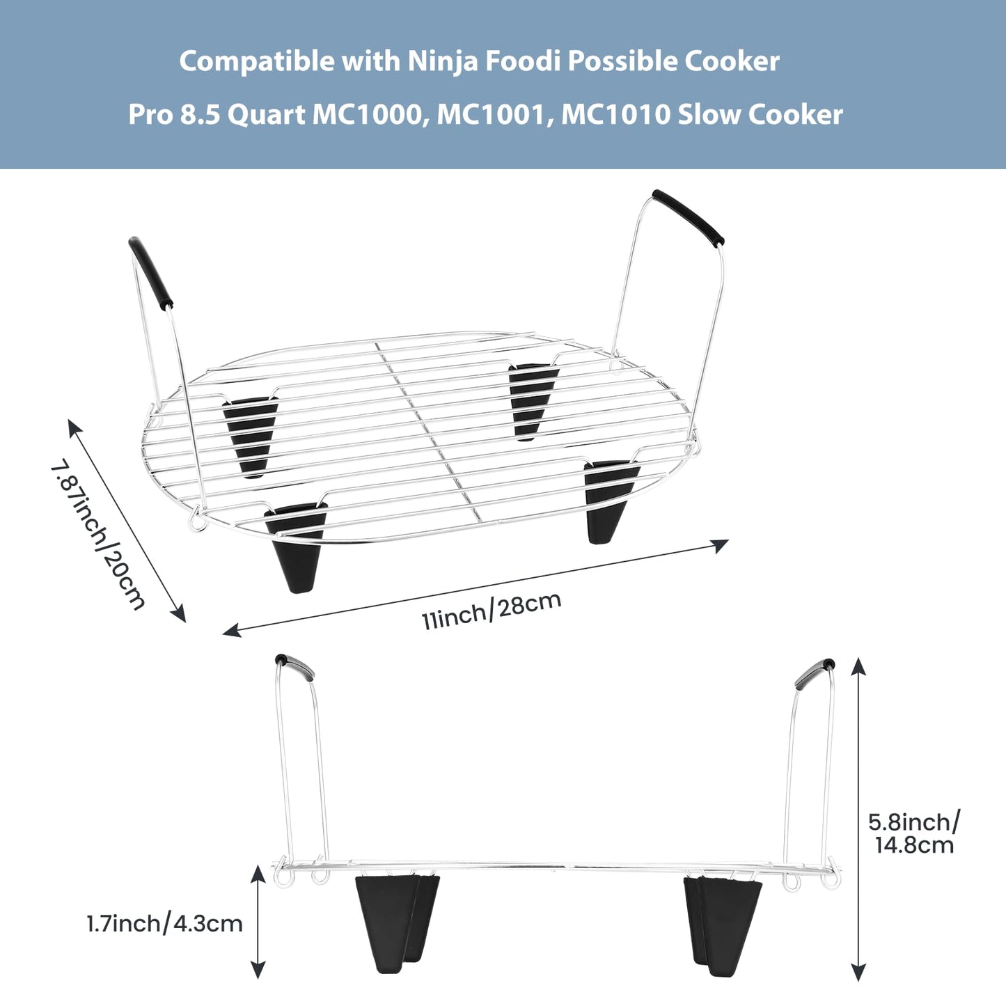 Fondpen Roast and Steamer Rack Compatible with Ninja Foodi Possible Cooker Pro 8.5 Quart MC1000, MC1001, MC1010 Slow Cooker Crock, Stainless Steel Crock Pot Accessories with Silicone Protected Feet Handles