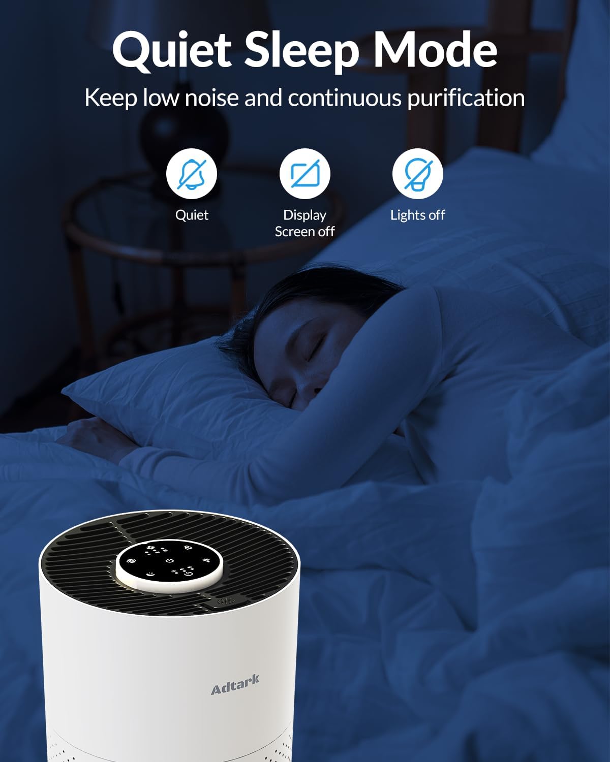 ADTARK Air Purifier - 3-in-1 Filter with Sleep Mode & Aroma Function | White Room Air Cleaner for Home & Office