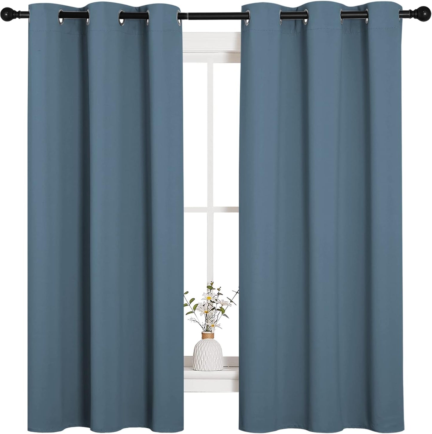NICETOWN Room Darkening Curtains - Thermal Insulated Blackout Panels for Bedroom | Smoky Blue, 2 Panels (W42 x L63-Inch)