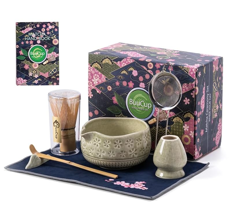 Matcha Whisk Set with Ceramic Bowl & Tools - Mottled Green