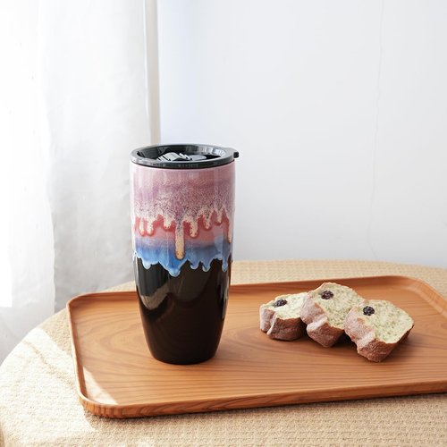 Bosmarlin Ceramic Travel Coffee Mug with Lid, 21 oz, Portable Coffee Cup for Car Cup Holder, Microwave and Dishwasher Safe, Reactive Glaze