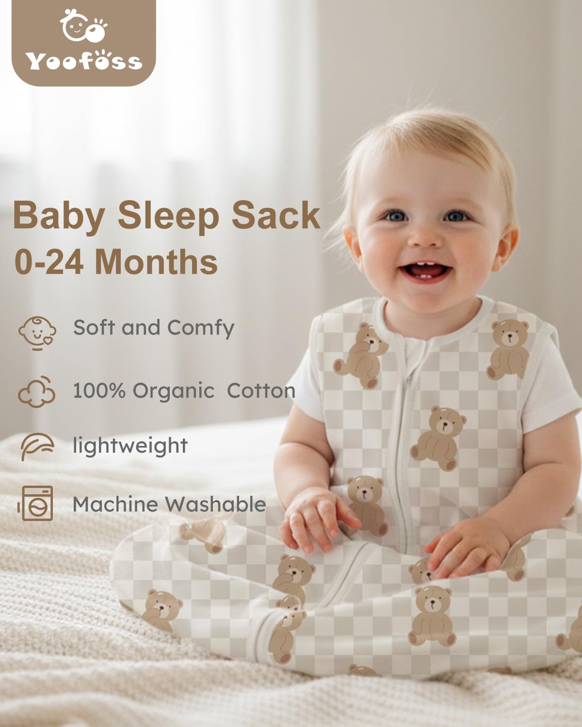 Yoofoss Baby Sleep Sack | 100% Organic Cotton Wearable Blanket for 18-24 Months | 3 Pack, Comfy & Lightweight