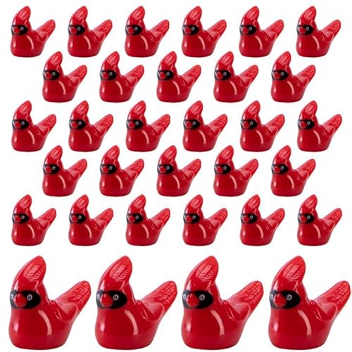 Watayo 30 Pcs Mini Resin Red Cardinal Bird Figurines, Christmas Miniature Cardinal Figurines Decor, Tiny Red Birds Ornaments for Christmas Garden Tree Home Table Decor Vase Filler Party Favors
