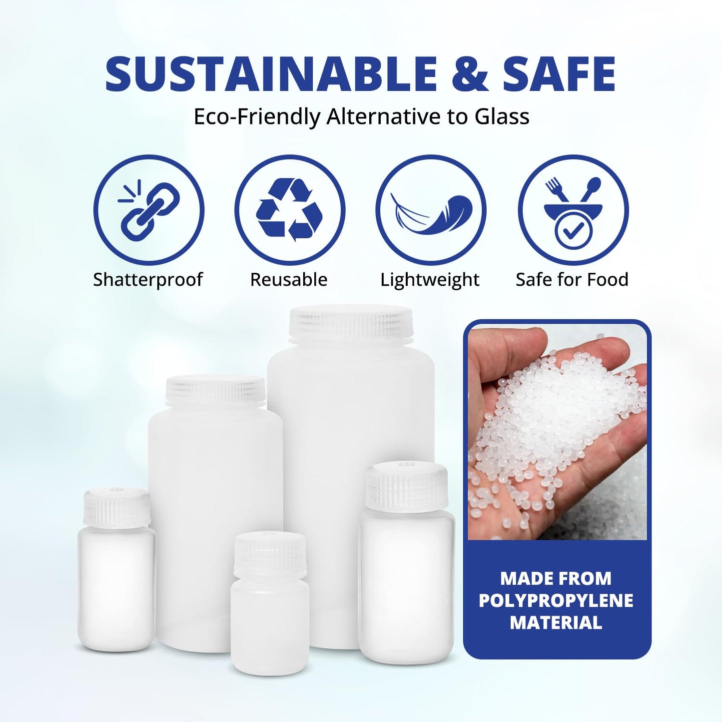 United Scientific® Unistore™ - Sample Containers with Lids - Laboratory Grade Polypropylene Wide Mouth Reagent Bottle - 32 Oz Bottles with Caps (1000ml), Plastic Bottles with Lids, Pack of 1