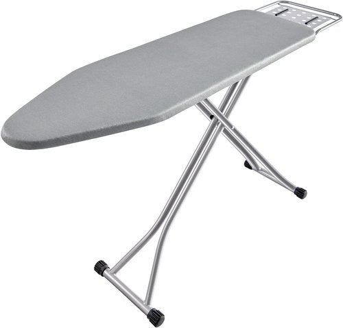 BKTD Ironing Board - Heat Resistant Cover with Steam Rest | Non-Slip Foldable Design, Silver Gray (13" x 34" x 53")