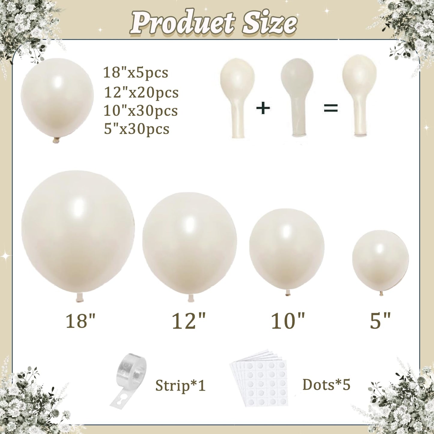 Pearl Sand White Balloons Arch Kit,Double Stuffed White Ivory Beige Cream Balloon Different Sizes 18/12/10/5 Inch Off White Balloon for Wedding Engagement Birthday Bachelorette Decorations