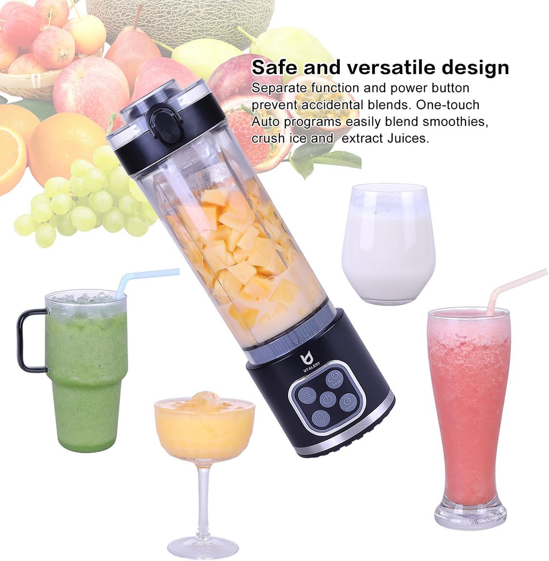 UTALENT Cordless Portable Blender - 700W Personal Blender for Smoothies & Ice Crush | 25 oz, USB-C Rechargeable, Black