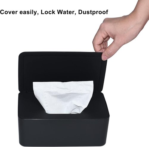 Diaper Wipes Dispenser - Stylish Tissue Storage Box with Lid for Home, Office & Cars | Black