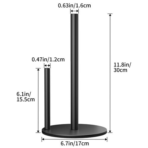 Chinpakden Black Paper Towel Holder Stand for Kitchen Countertop and Bathroom, Stainless Steel Kitchen Upright Paper Towel Holder for Large and Standard Rolls(Matte Black)