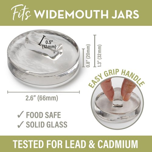 Glass Fermentation Weights for Wide Mouth Mason Jars — Set of 4, Easy Lift Handles — for Sauerkraut, Kimchi, Pickles & Kombucha