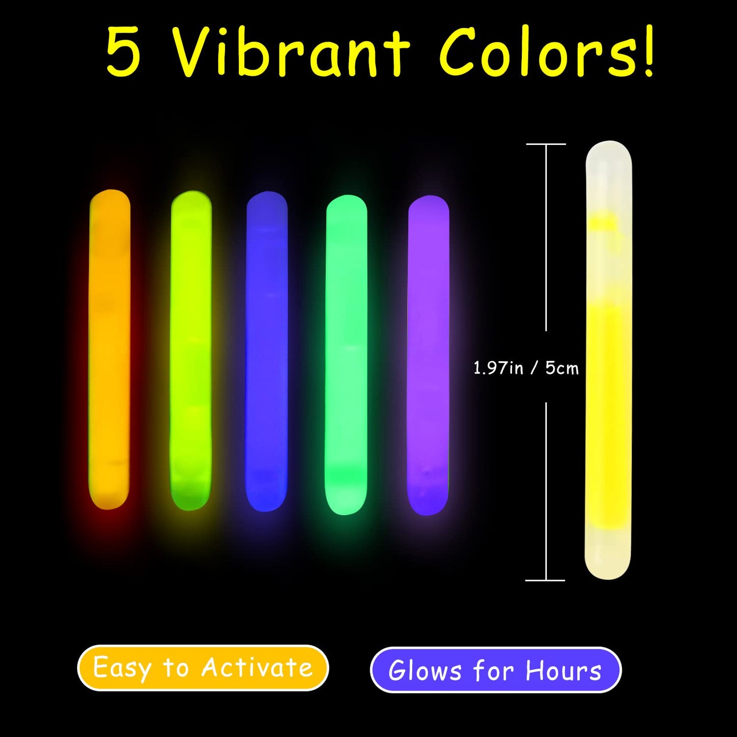 LOMIMOS 100 Easter Mini Glow Sticks(2"),5 Colors Small Toys,Party Favors,for Kids,Easter Egg Basket,Christmas,Halloween