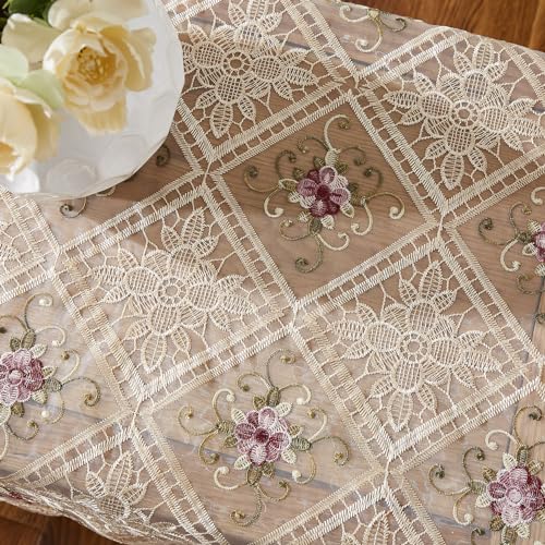 Warm Home Designs 72 Inch Floral Gold Lace Table Runner - Linen, Rectangular 16" x 72"