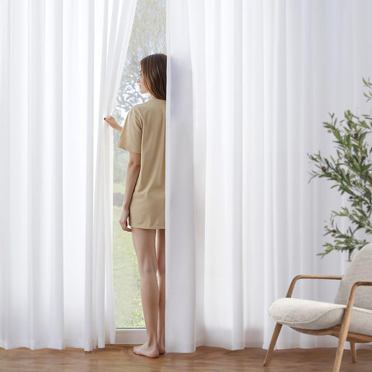 MIULEE White Semi-Sheer Privacy Curtains - Light Filtering 84-Inch Drapes for Living Room & Bedroom (2 Panels)