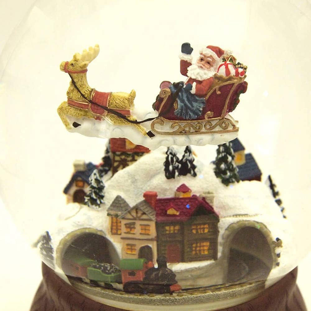 Regine Switzerland Musical Christmas Snow Globe - 6.25" Brown & White Santa with Train