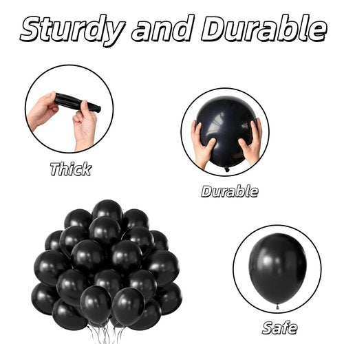 65 Pieces Black Balloons, 12 Inches Matte Black Latex Party Balloon for Birthday, Graduation, New Year, Halloween Decorations