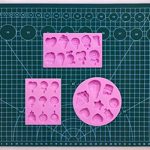 Ice Cream Fondant Molds Silicone, Lollipop Candy Molds, 3 Packs for Making Ice Cream Shapes Fondant Mold, Cake Decoration, Cupcake Toppers, Candle, Resin, Clay