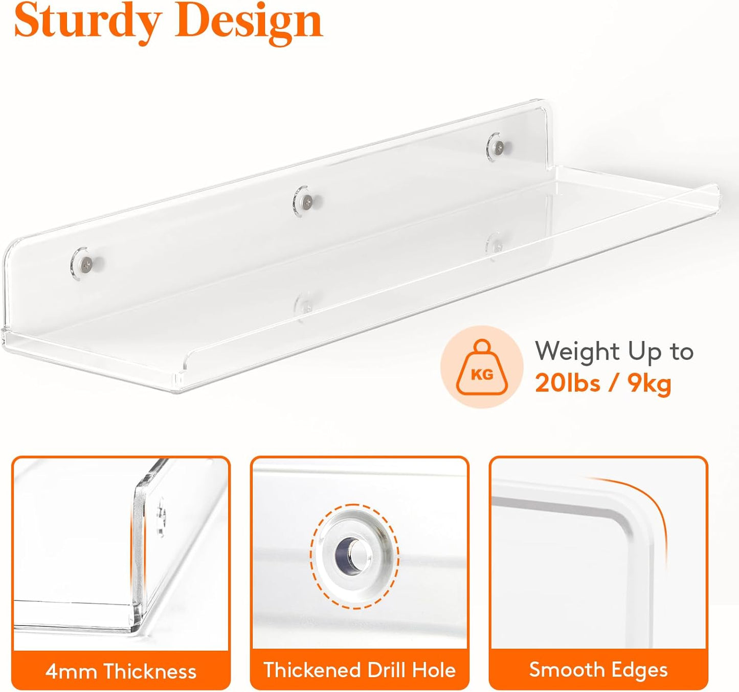 Lifewit Floating Shelves - Clear Acrylic Wall Organizer for Makeup & Decor | 14" Display Rack, 4 Pack