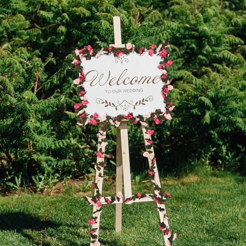 2 Pcs 16.5 Ft Flower Garland Rose Vines, Pink Rose Garland for Decoration, Flower Vine for Bed Room Table Birthday Wedding Party Garden Wall Decor