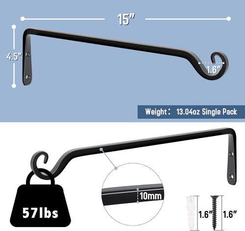 Feed Garden Heavy-Duty Metal Plant Hangers - 15 Inch Hand-Forged Bracket for Outdoor Decor | Black (2 Pack)