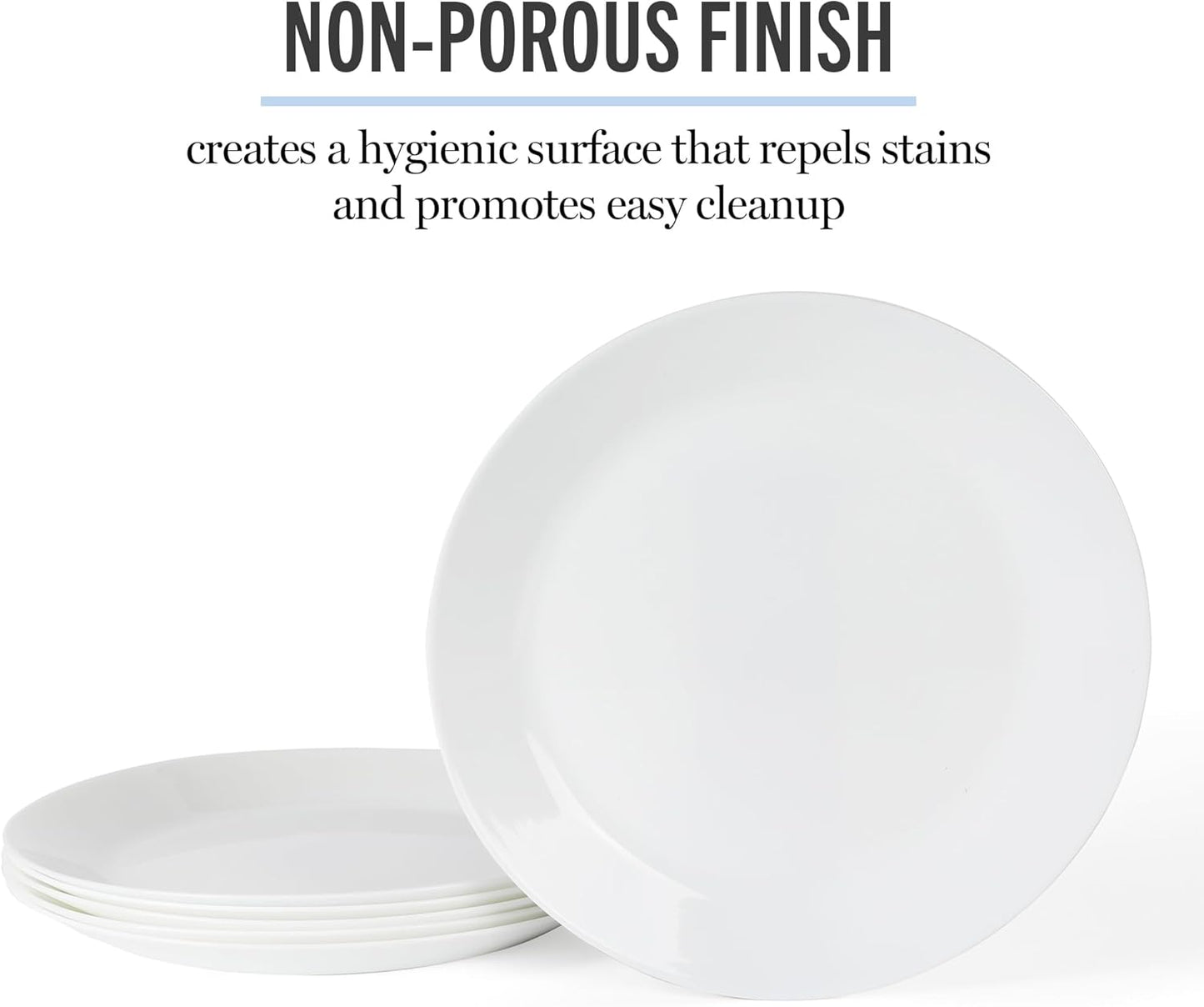 Martha Stewart Opalton Dinner Plates - 10-Inch Chip and Break Resistant 6-Piece Set | Elegant White Design