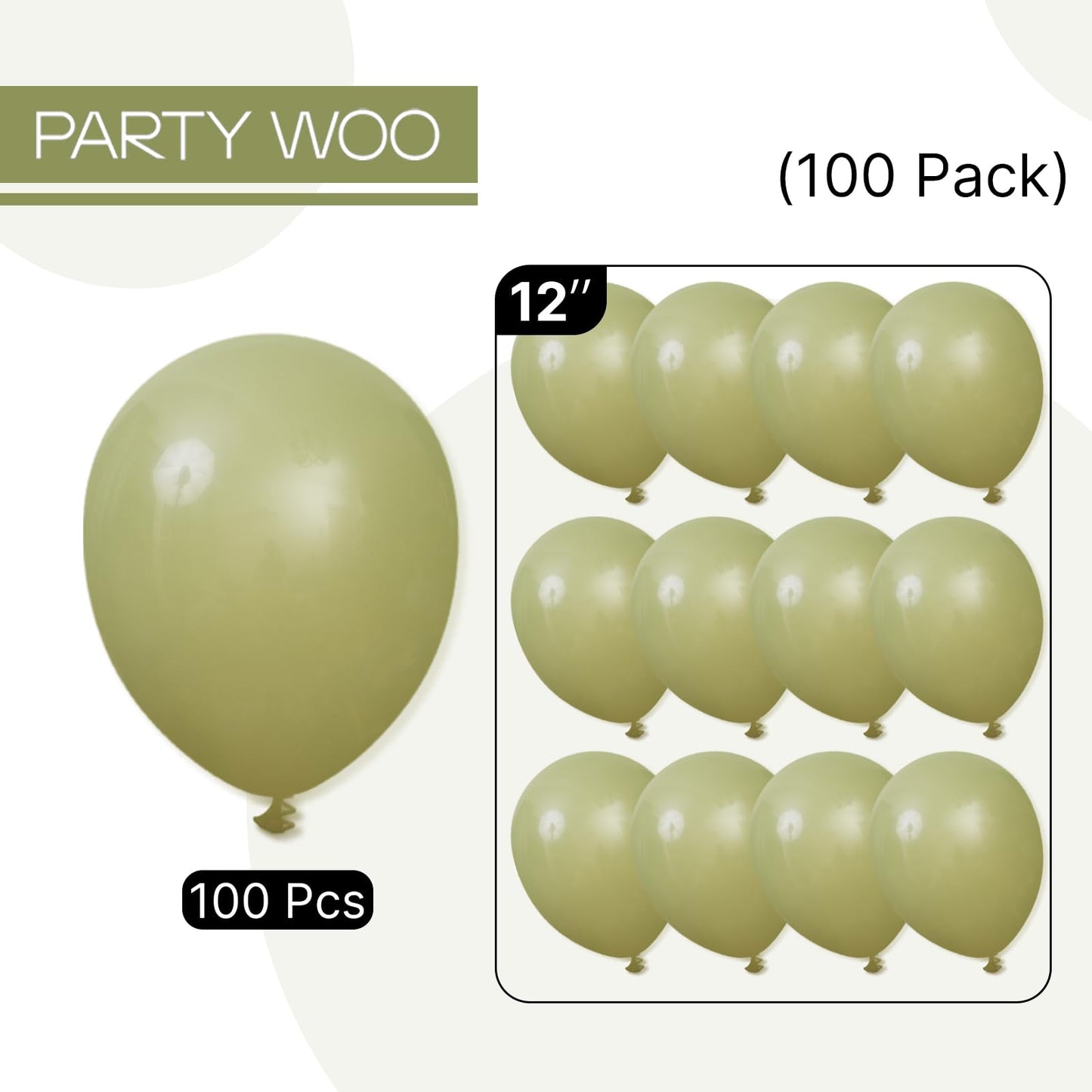 PartyWoo Sage Green Balloons 100pcs 12 Inch Olive Boho Green Latex Helium Balloons for Birthday Baby Shower Graduation Wedding Dinosaur Jungle Golf Football Baseball Theme Party Decorations Green-F11