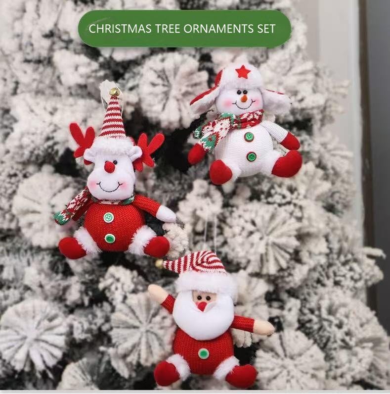 Santa Snowman Reindeer Christmas Tree Ornaments Set - Plush Holiday Decorations