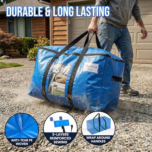 Blue Extra Large Moving Storage Bags - 6 Pack with Visible Window, Heavy Duty & Waterproof