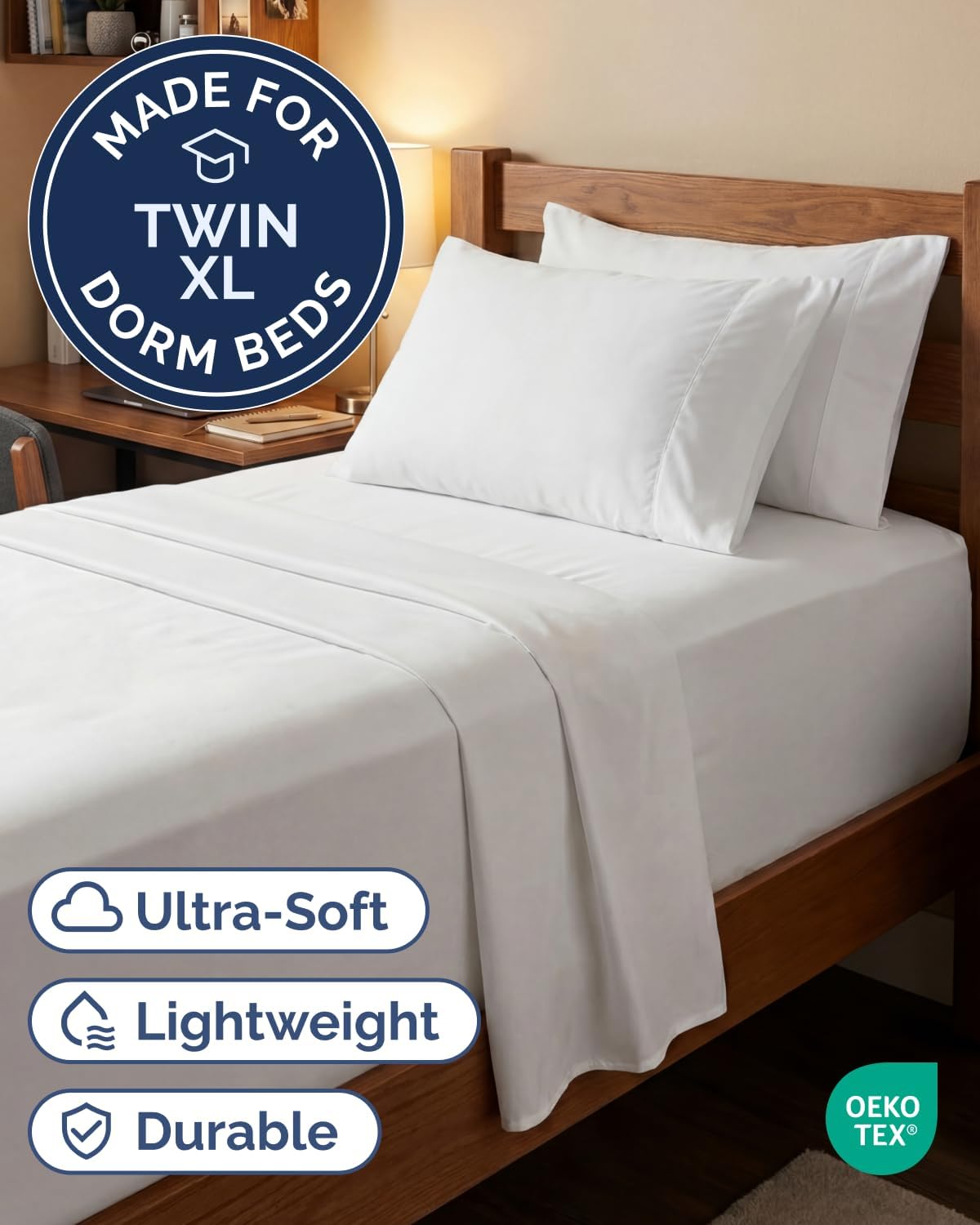 Skiennix Extra Deep Twin XL Sheet Set - 4 Piece Breathable Cooling Bedding - Soft, Wrinkle-Free White