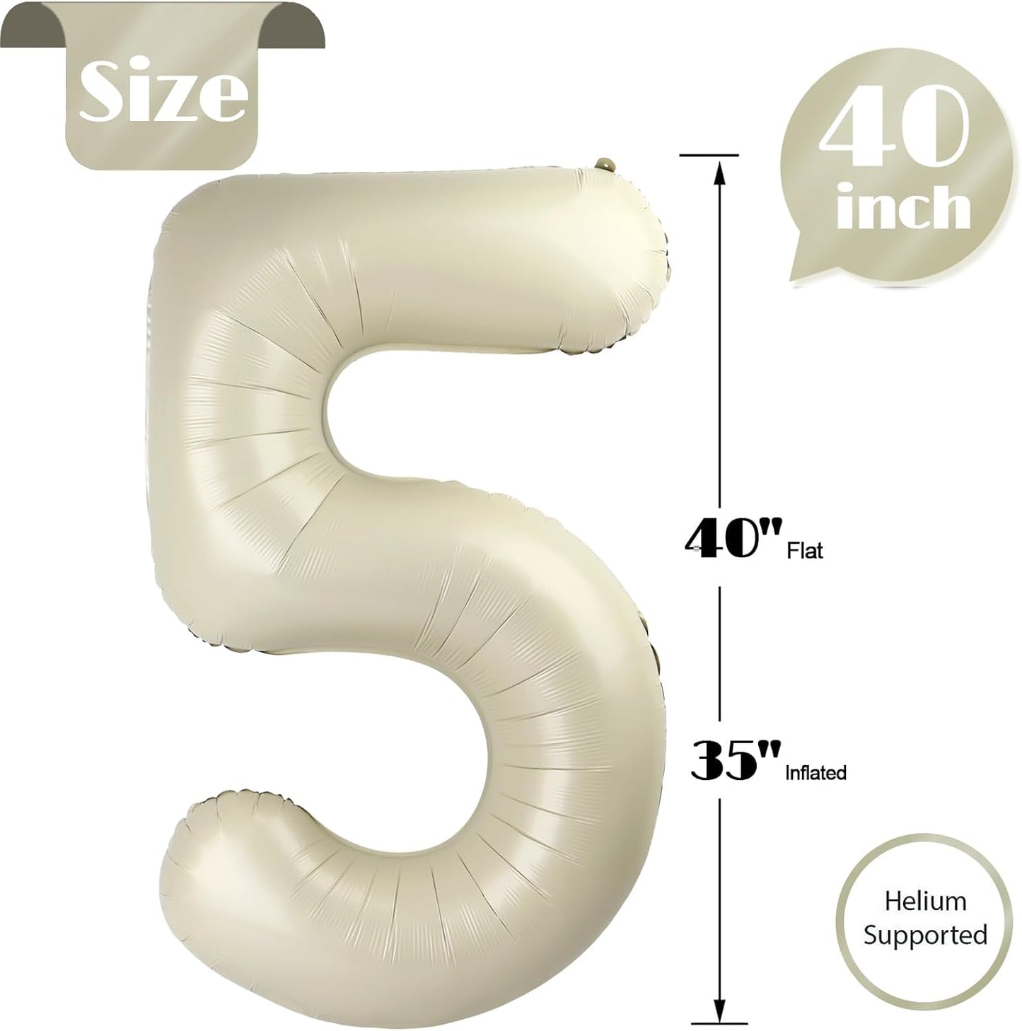 Skiennix 40-Inch Cream Number 5 Balloon - Perfect for 5th Birthday Party Decorations