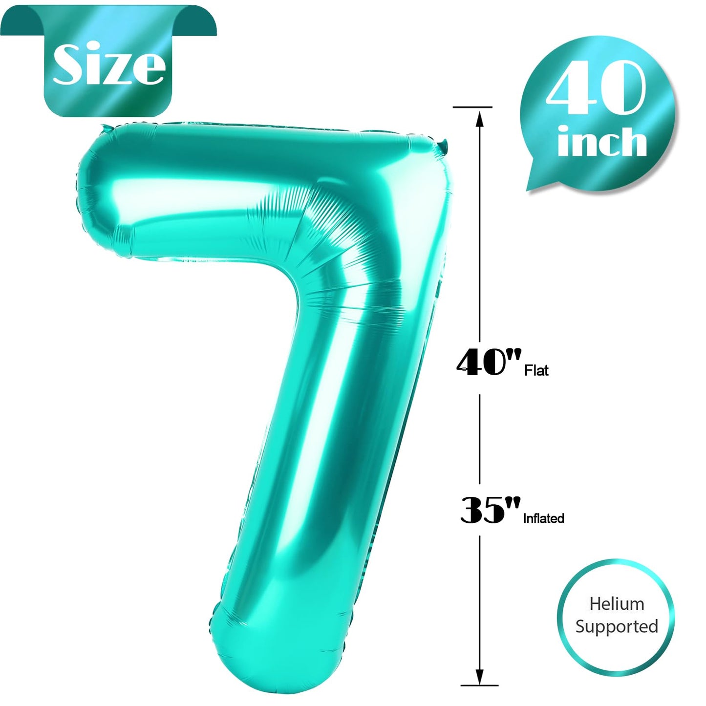 Teal Blue 7 Balloon, Number Balloons 40 Inch, 7th Birthday Decorations for Girls Kids, Party Decoration for Women, Number 7 Balloon