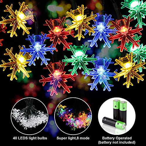 Honoson 40 LED Snowflake String Lights Battery Operated Multicolor 20ft