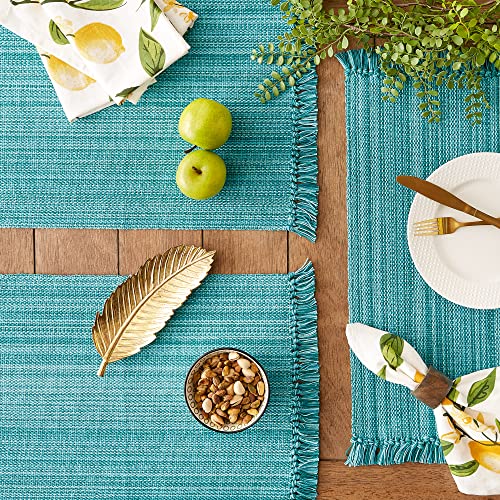 DII Variegated Cotton Tabletop Placemat Set, 13x19 Inches, Teal, 6 Pieces