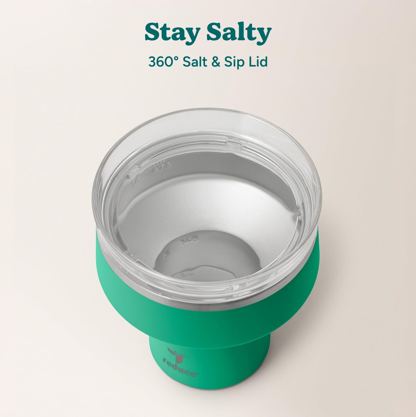 REDUCE Saltini 16 oz Cocktail Tumbler - Insulated Margarita Tumbler with Lid - Keeps Drinks Cold for 10 Hours - 360 Sippable Martini Glass Alternative - Shatterproof, Perfect for Parties - Palm Leaf
