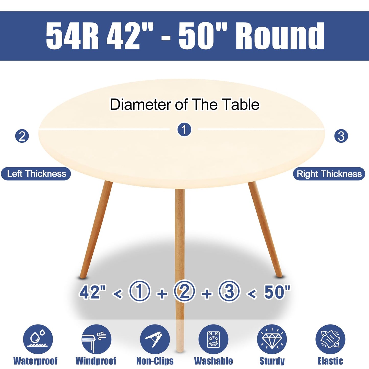 Moosfor Round Spandex Tablecloth, Elastic Fitted Waterproof Tablecloths for 42"-50" Tables, Stretch Washable Picnic Table Cover for Camping, Dining, Indoor and Outdoor, Beige